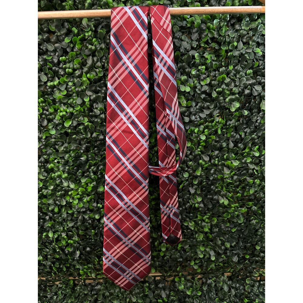 Express Silk Plaid Necktie, Classic, Red, 60.5in